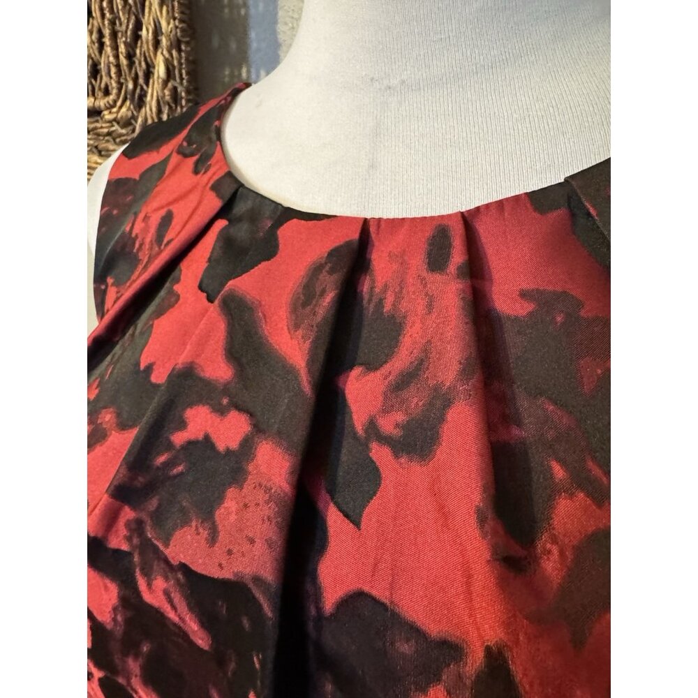 Talbots A Line Dress 14 Red Black Rose Pockets Sleeveless Career Church Party - Picture 5 of 13